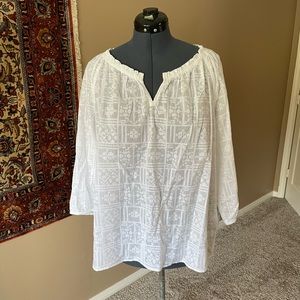 JJill Sheer white printed top